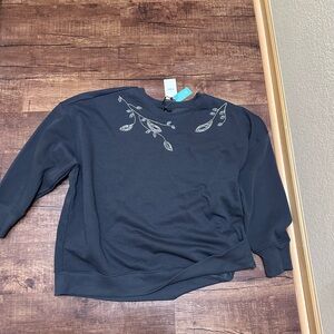 Maurices Black Off-the-Shoulder Sweater with Embroidered Leaf Detail